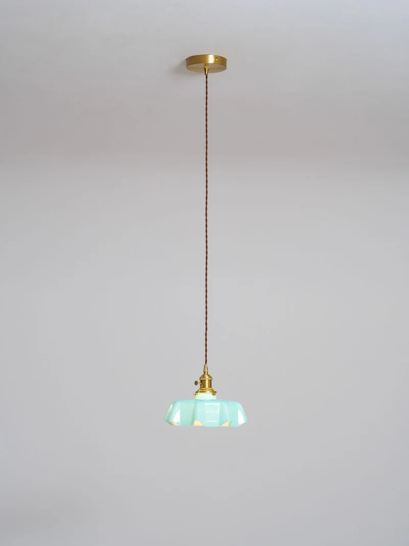 Geplooide Glazen Hanglamp met Messing Armatuur — Vintage Franse Stijl in Wit, Beige, Roze of Blauw — Verstelbare Kabel 150 cm | Sansoti