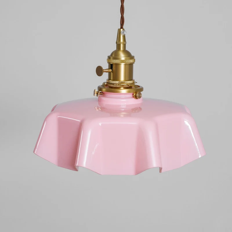 Geplooide Glazen Hanglamp met Messing Armatuur — Vintage Franse Stijl in Wit, Beige, Roze of Blauw — Verstelbare Kabel 150 cm | Sansoti
