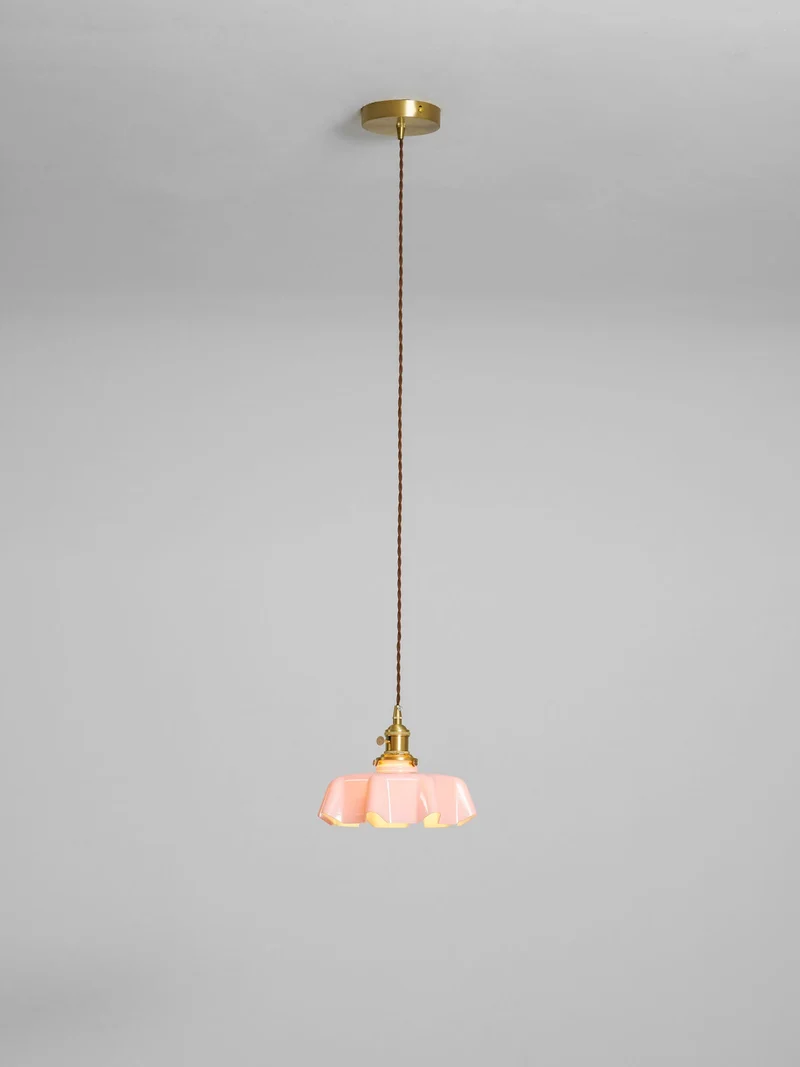 Geplooide Glazen Hanglamp met Messing Armatuur — Vintage Franse Stijl in Wit, Beige, Roze of Blauw — Verstelbare Kabel 150 cm | Sansoti