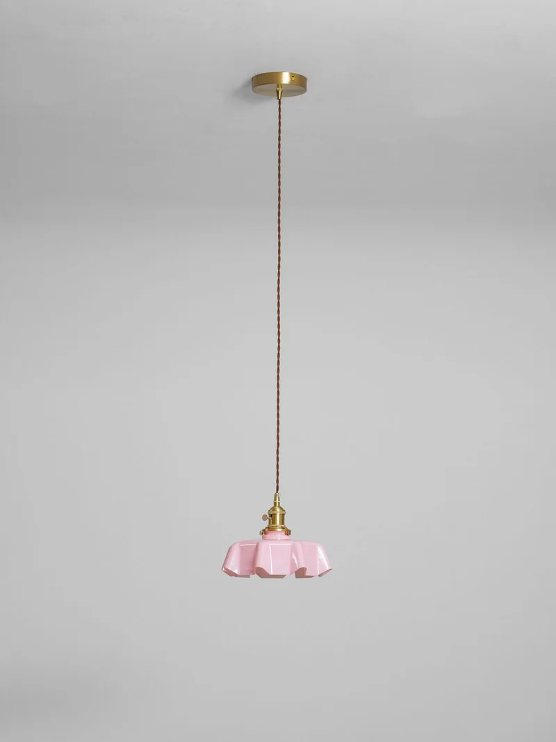 Geplooide Glazen Hanglamp met Messing Armatuur — Vintage Franse Stijl in Wit, Beige, Roze of Blauw — Verstelbare Kabel 150 cm | Sansoti