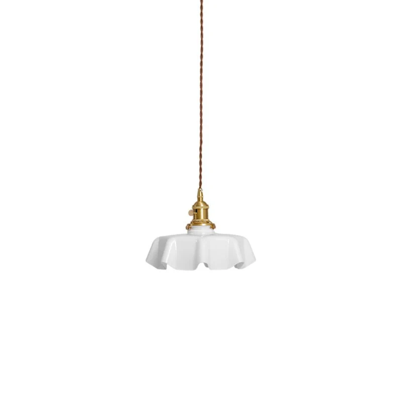 Geplooide Glazen Hanglamp met Messing Armatuur — Vintage Franse Stijl in Wit, Beige, Roze of Blauw — Verstelbare Kabel 150 cm | Sansoti