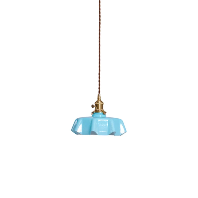 Geplooide Glazen Hanglamp met Messing Armatuur — Vintage Franse Stijl in Wit, Beige, Roze of Blauw — Verstelbare Kabel 150 cm | Sansoti