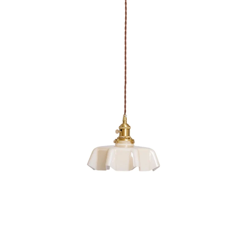 Geplooide Glazen Hanglamp met Messing Armatuur — Vintage Franse Stijl in Wit, Beige, Roze of Blauw — Verstelbare Kabel 150 cm | Sansoti