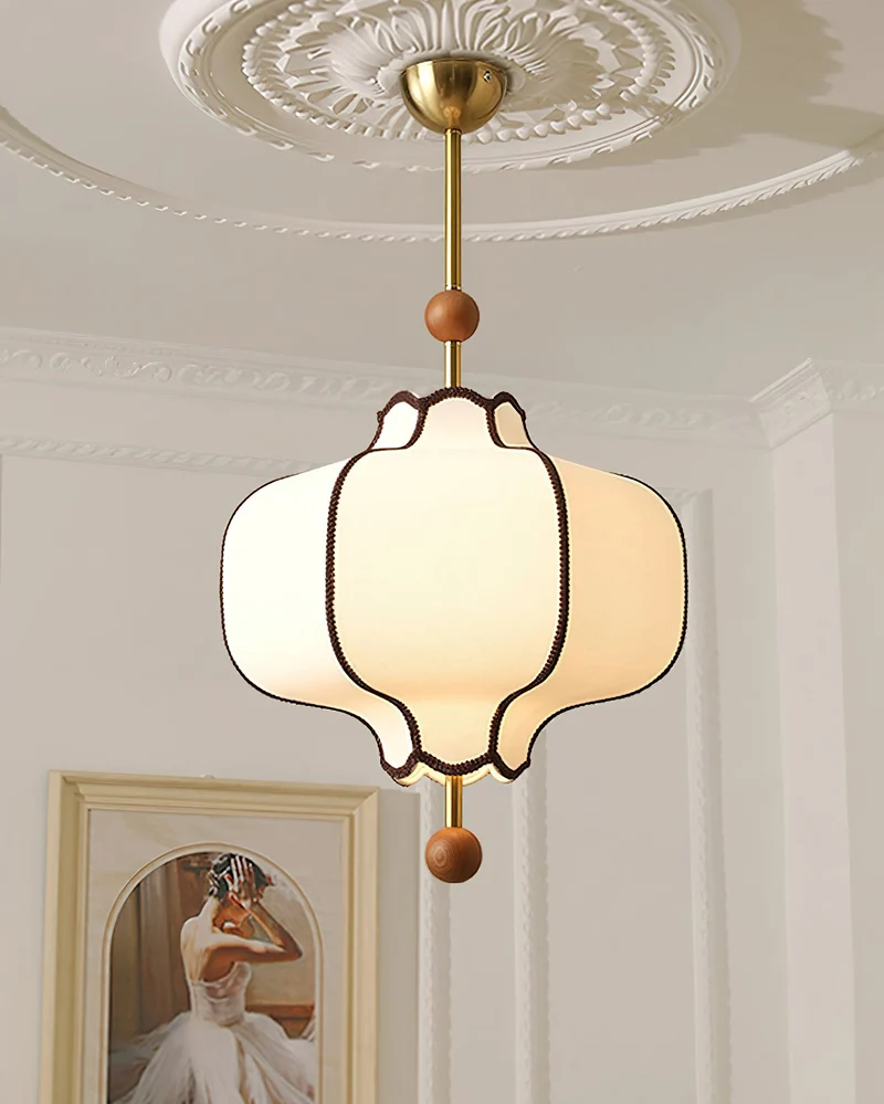 Stoffen Hanglamp met Lantaarnvorm – Walnoot of Goud Frame – 25 tot 50 cm – Scandinavisch Design Plafondlamp | Sansoti