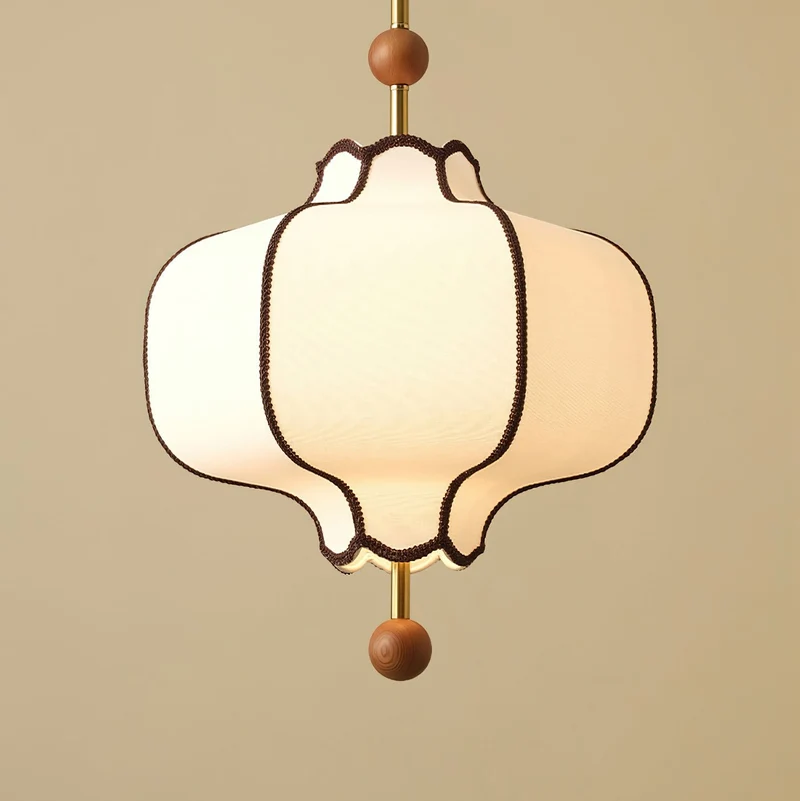 Stoffen Hanglamp met Lantaarnvorm – Walnoot of Goud Frame – 25 tot 50 cm – Scandinavisch Design Plafondlamp | Sansoti