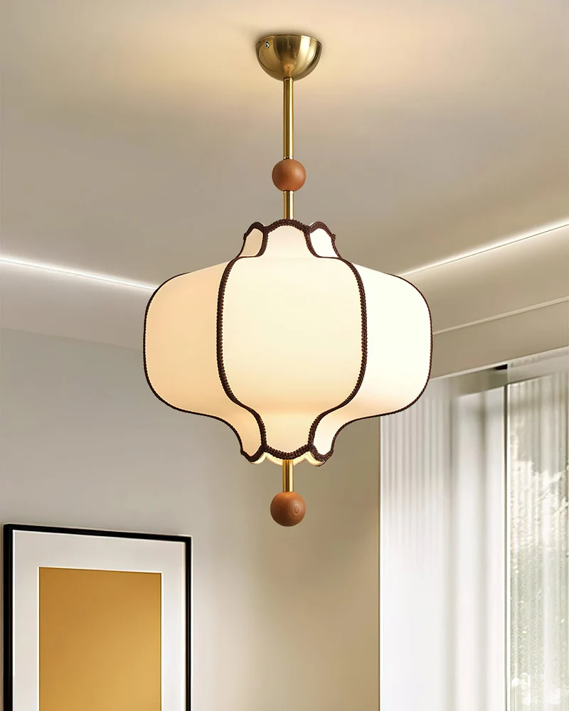 Stoffen Hanglamp met Lantaarnvorm – Walnoot of Goud Frame – 25 tot 50 cm – Scandinavisch Design Plafondlamp | Sansoti
