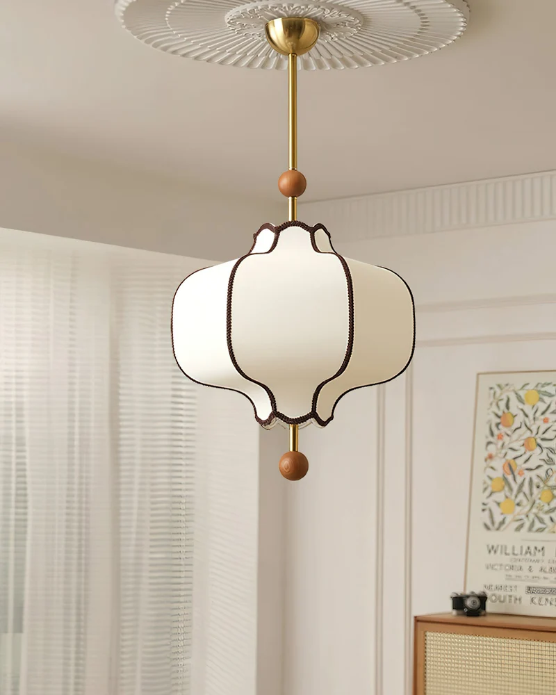 Stoffen Hanglamp met Lantaarnvorm – Walnoot of Goud Frame – 25 tot 50 cm – Scandinavisch Design Plafondlamp | Sansoti