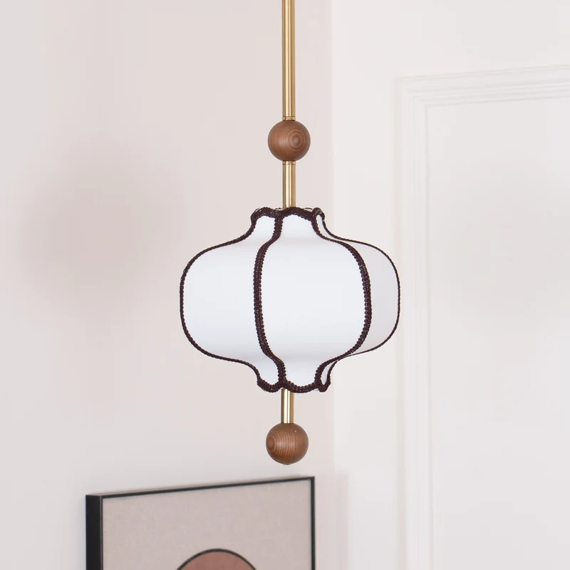 Stoffen Hanglamp met Lantaarnvorm – Walnoot of Goud Frame – 25 tot 50 cm – Scandinavisch Design Plafondlamp | Sansoti
