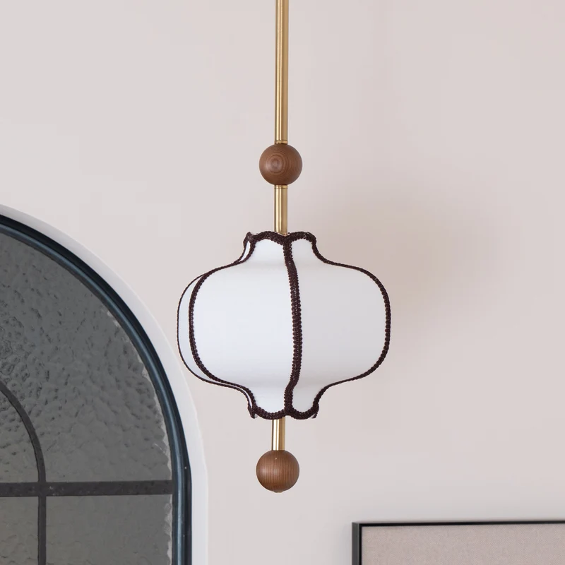 Stoffen Hanglamp met Lantaarnvorm – Walnoot of Goud Frame – 25 tot 50 cm – Scandinavisch Design Plafondlamp | Sansoti