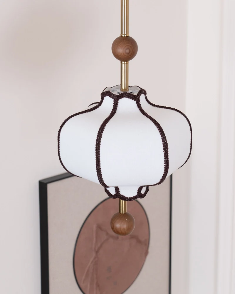 Stoffen Hanglamp met Lantaarnvorm – Walnoot of Goud Frame – 25 tot 50 cm – Scandinavisch Design Plafondlamp | Sansoti
