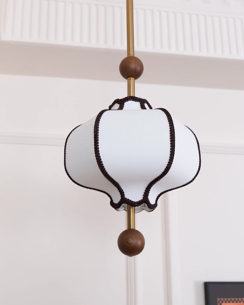Stoffen Hanglamp met Lantaarnvorm – Walnoot of Goud Frame – 25 tot 50 cm – Scandinavisch Design Plafondlamp | Sansoti