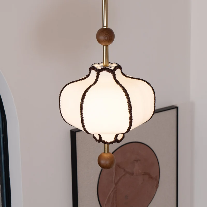 Stoffen Hanglamp met Lantaarnvorm – Walnoot of Goud Frame – 25 tot 50 cm – Scandinavisch Design Plafondlamp | Sansoti