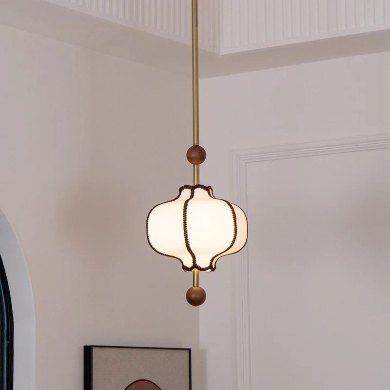Stoffen Hanglamp met Lantaarnvorm – Walnoot of Goud Frame – 25 tot 50 cm – Scandinavisch Design Plafondlamp | Sansoti