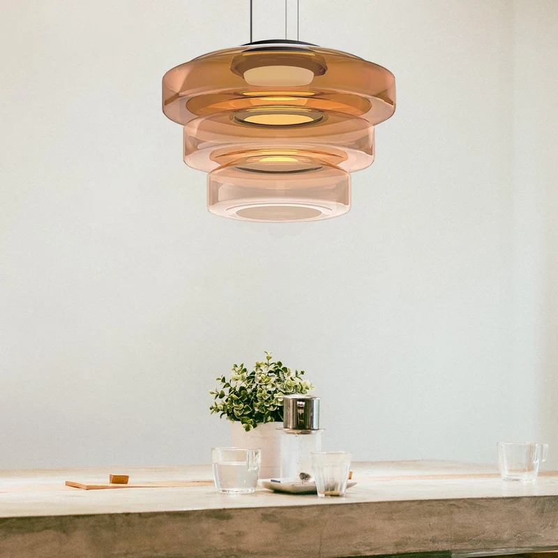 Gelaagde Glazen Hanglamp met Meerdere Schijven 1-2-3 Lagen Dimbare Plafondlamp voor Eetkamer Woonkamer Keuken Scandinavisch Design | Sansoti