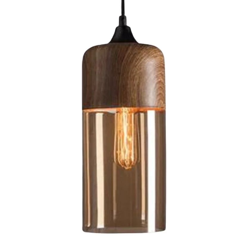 Scandinavische Hanglamp met Glazen Kap – Dimbaar Plafondlicht met Houtafwerking | Sansoti