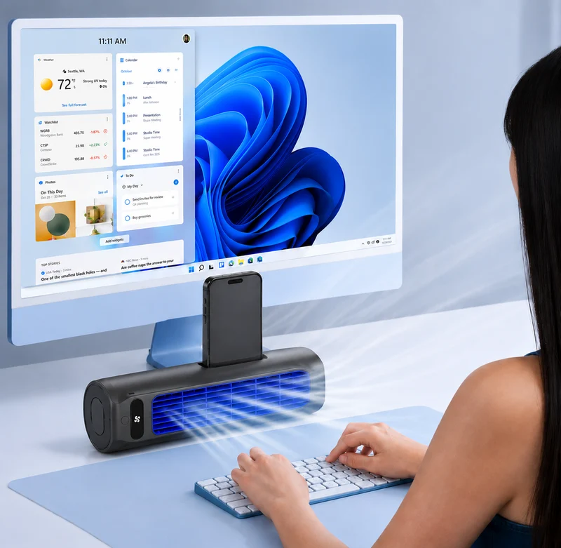 Draadloze Oplaadbare Ventilator 2000mAh Wandmontage Koeling Mobiele Aircooler 12 Uur Stille Werking Stil | Sansoti