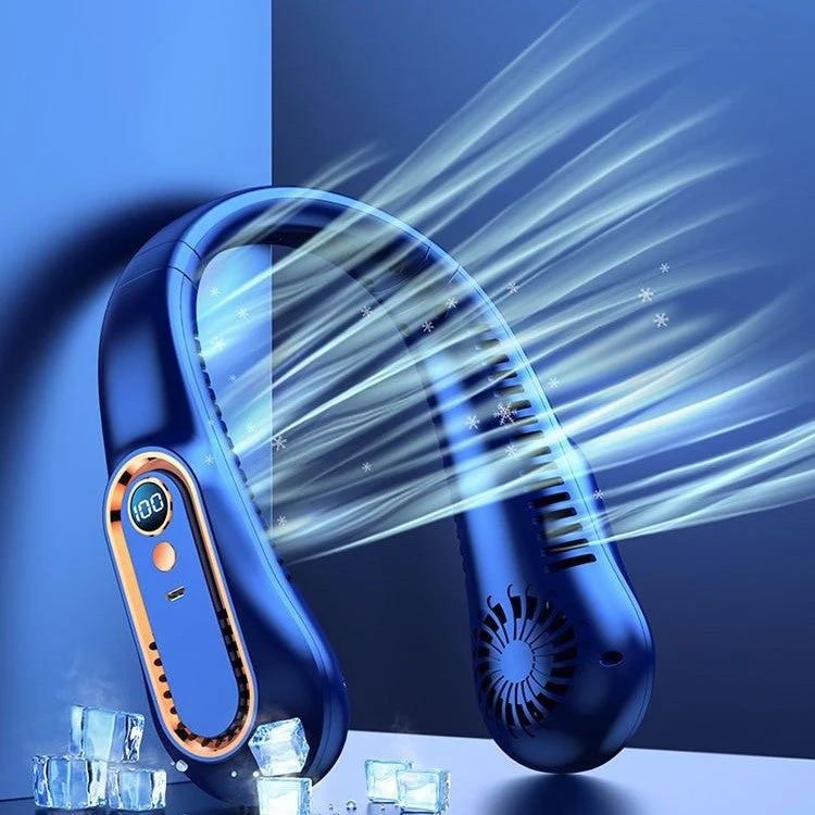 Draagbare Nekventilator met Digitaal Display Groen Wit Blauw Handsfree USB Oplaadbaar Mobiele Koeling | Sansoti