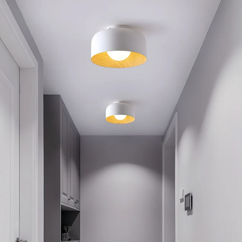 Ronde Plafondlamp met Houtnerf Interieur Glazen Bol ∅22 cm voor Hal Keuken Slaapkamer Wandmontage G9 Fitting | Sansoti