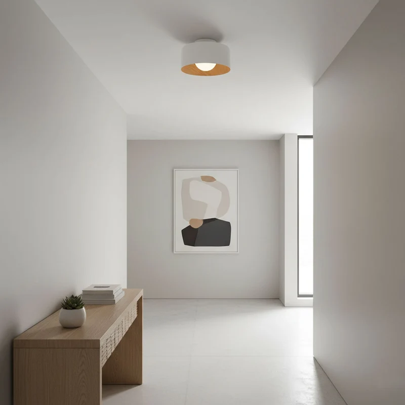 Ronde Plafondlamp met Houtnerf Interieur Glazen Bol ∅22 cm voor Hal Keuken Slaapkamer Wandmontage G9 Fitting | Sansoti