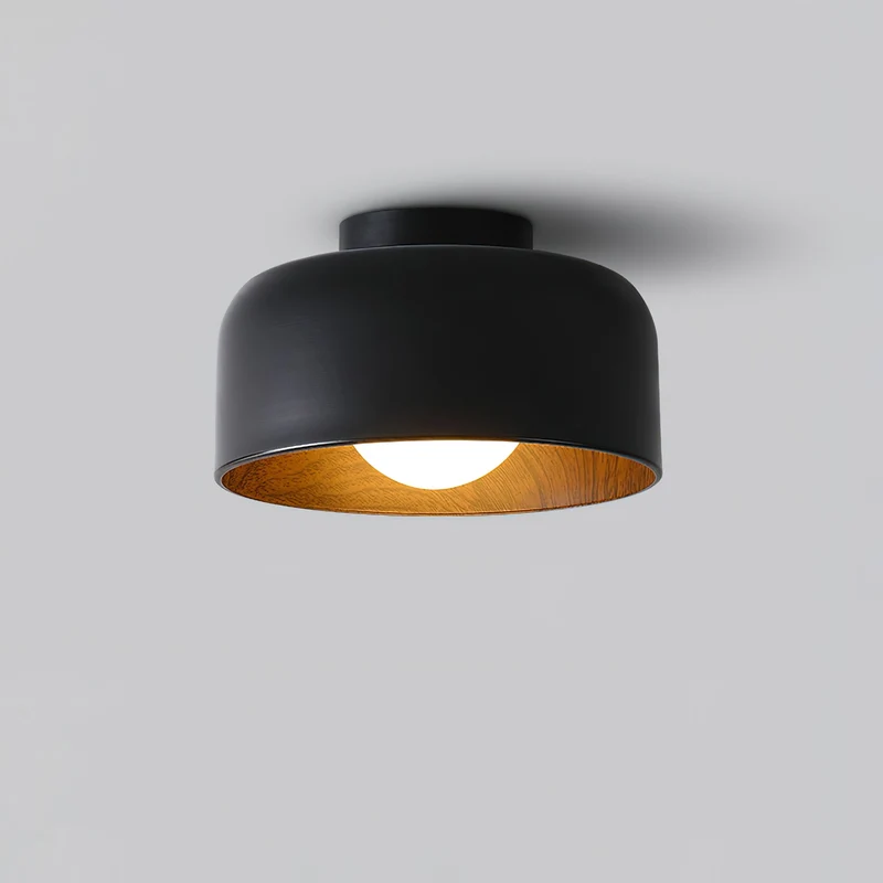 Ronde Plafondlamp met Houtnerf Interieur Glazen Bol ∅22 cm voor Hal Keuken Slaapkamer Wandmontage G9 Fitting | Sansoti