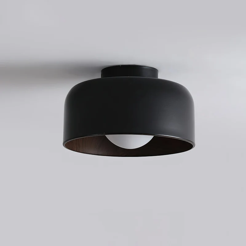 Ronde Plafondlamp met Houtnerf Interieur Glazen Bol ∅22 cm voor Hal Keuken Slaapkamer Wandmontage G9 Fitting | Sansoti