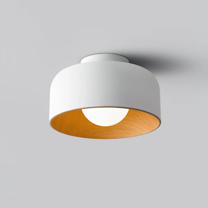 Ronde Plafondlamp met Houtnerf Interieur Glazen Bol ∅22 cm voor Hal Keuken Slaapkamer Wandmontage G9 Fitting | Sansoti