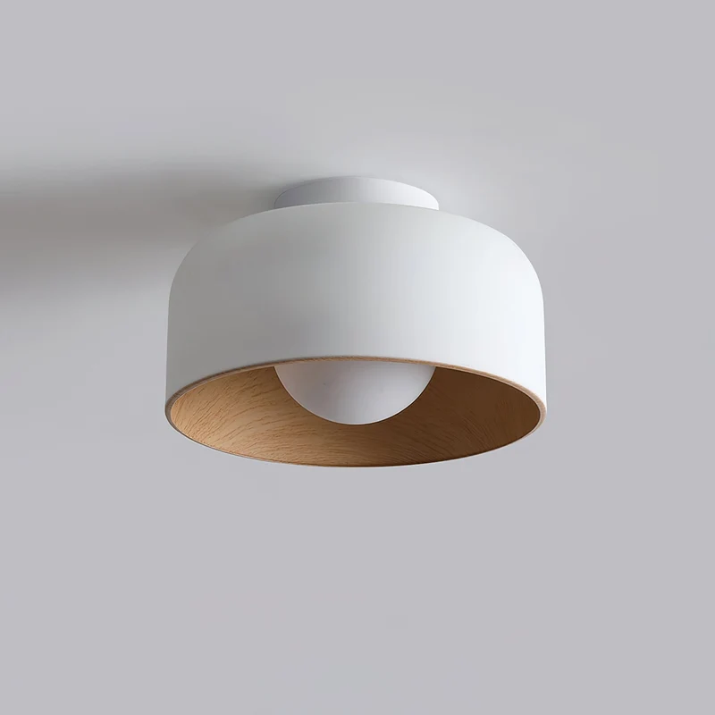 Ronde Plafondlamp met Houtnerf Interieur Glazen Bol ∅22 cm voor Hal Keuken Slaapkamer Wandmontage G9 Fitting | Sansoti