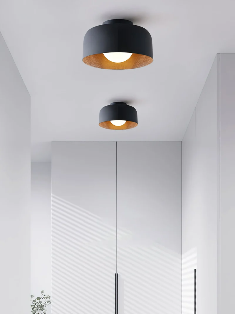 Ronde Plafondlamp met Houtnerf Interieur Glazen Bol ∅22 cm voor Hal Keuken Slaapkamer Wandmontage G9 Fitting | Sansoti