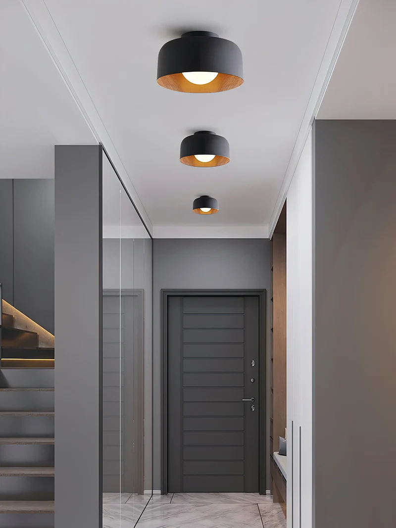 Ronde Plafondlamp met Houtnerf Interieur Glazen Bol ∅22 cm voor Hal Keuken Slaapkamer Wandmontage G9 Fitting | Sansoti