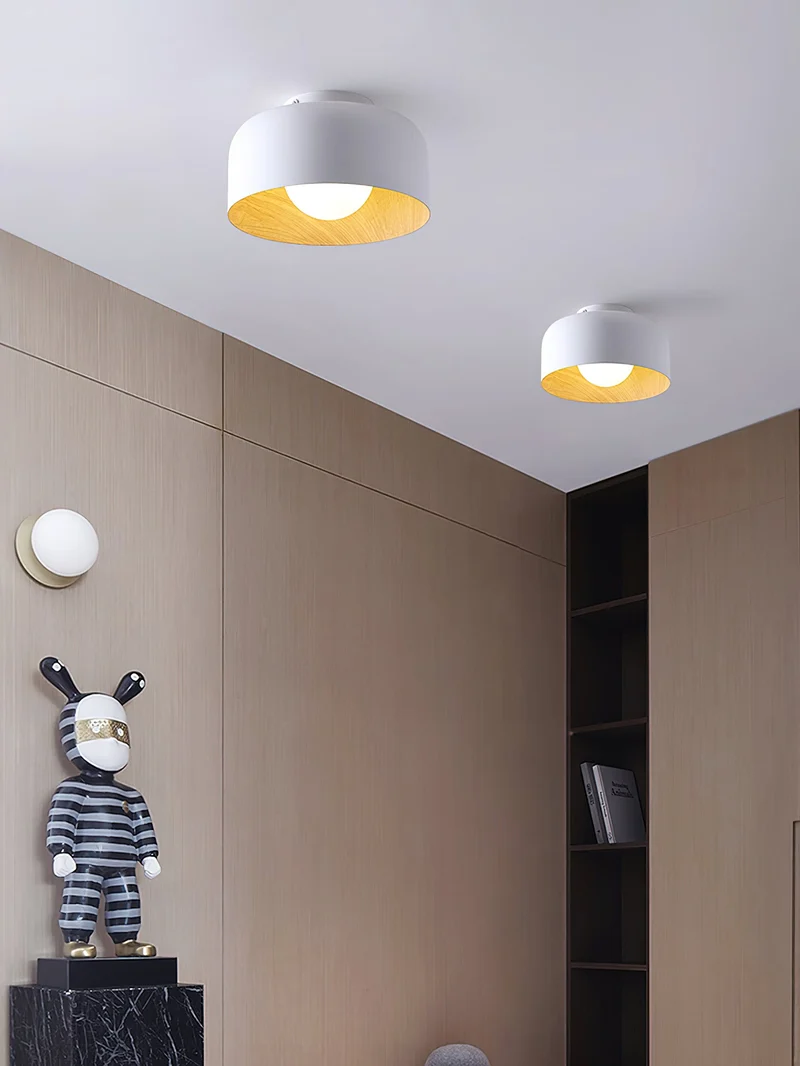 Ronde Plafondlamp met Houtnerf Interieur Glazen Bol ∅22 cm voor Hal Keuken Slaapkamer Wandmontage G9 Fitting | Sansoti