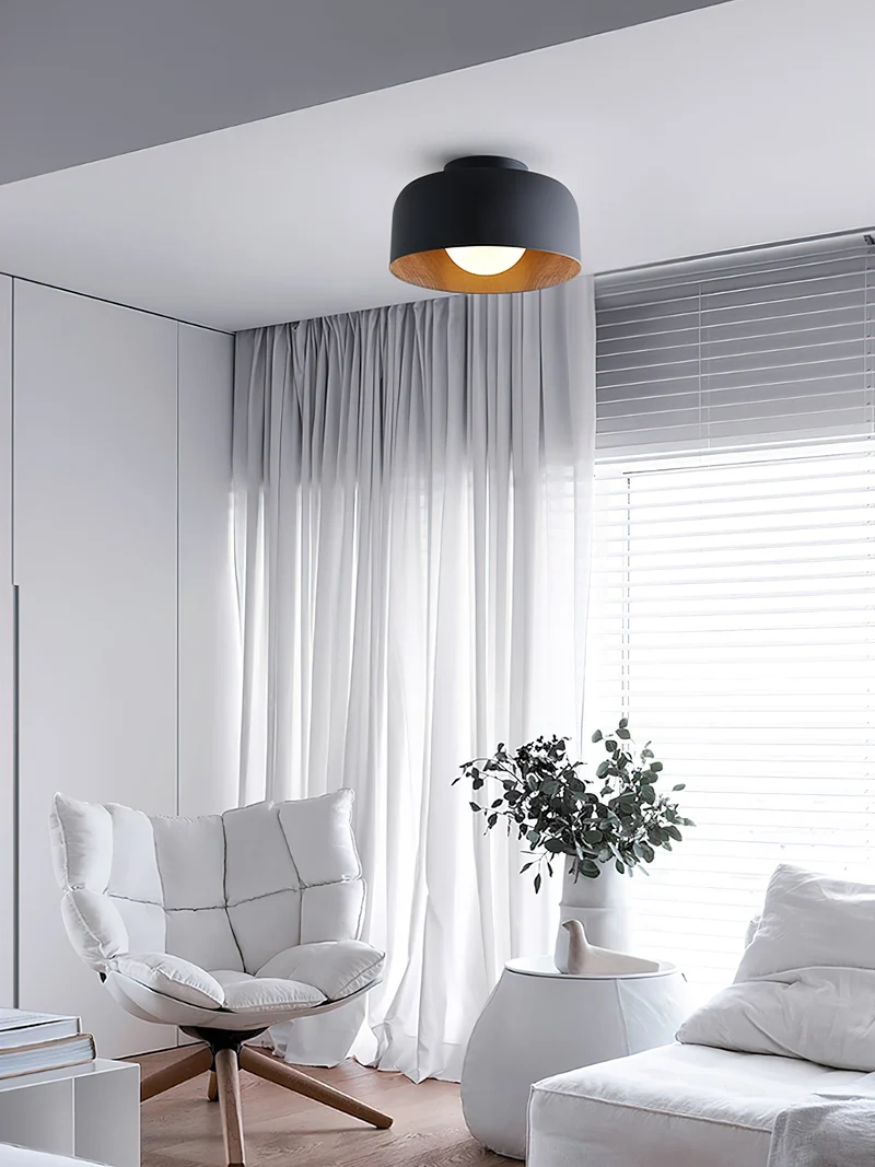 Ronde Plafondlamp met Houtnerf Interieur Glazen Bol ∅22 cm voor Hal Keuken Slaapkamer Wandmontage G9 Fitting | Sansoti