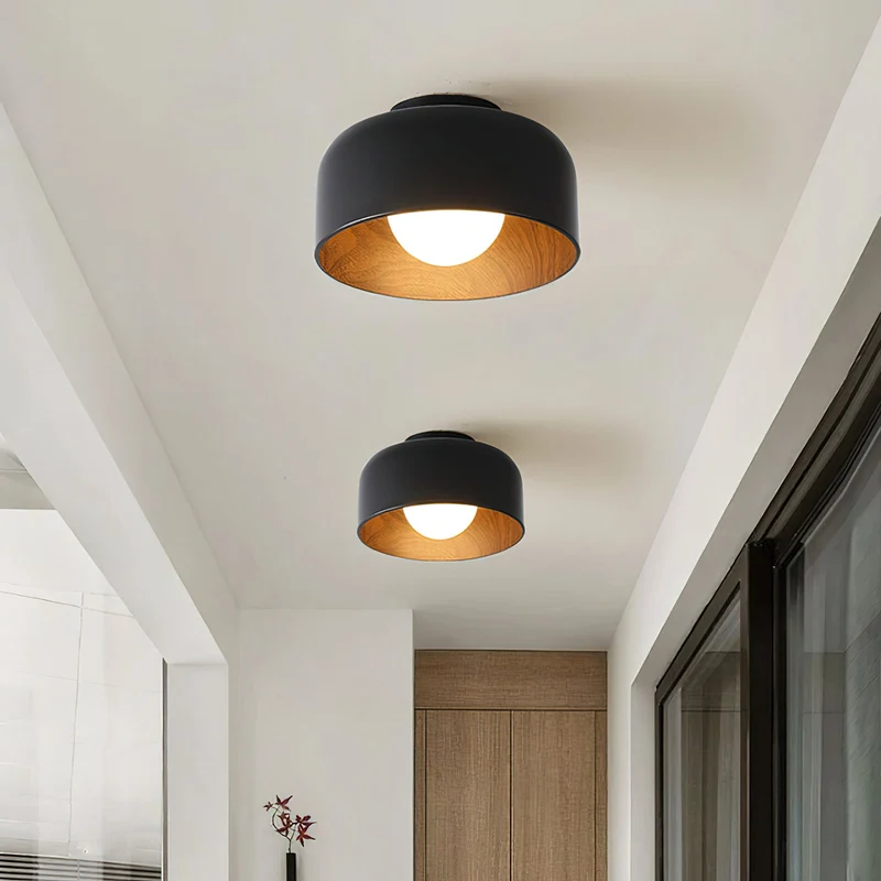 Ronde Plafondlamp met Houtnerf Interieur Glazen Bol ∅22 cm voor Hal Keuken Slaapkamer Wandmontage G9 Fitting | Sansoti