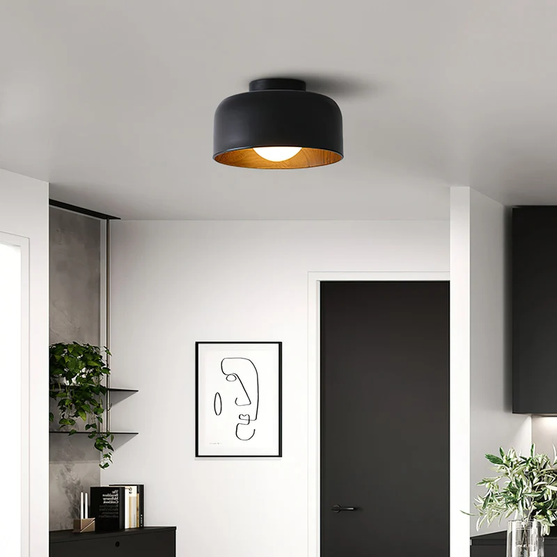 Ronde Plafondlamp met Houtnerf Interieur Glazen Bol ∅22 cm voor Hal Keuken Slaapkamer Wandmontage G9 Fitting | Sansoti