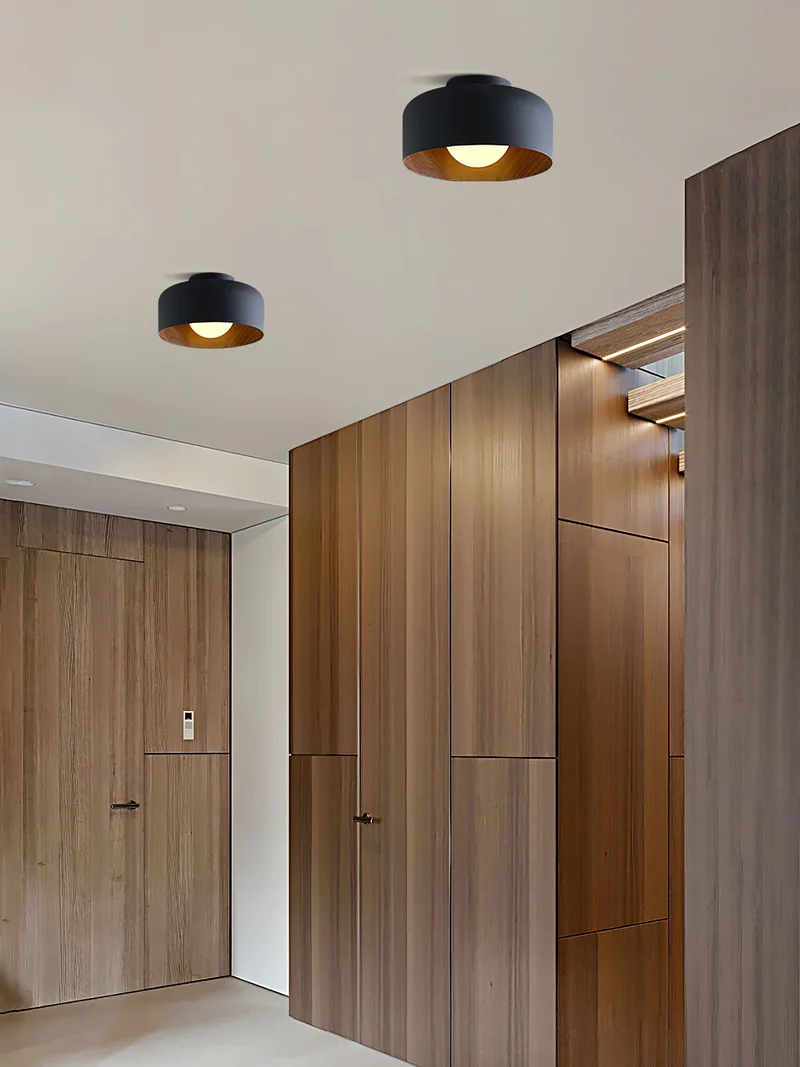 Ronde Plafondlamp met Houtnerf Interieur Glazen Bol ∅22 cm voor Hal Keuken Slaapkamer Wandmontage G9 Fitting | Sansoti
