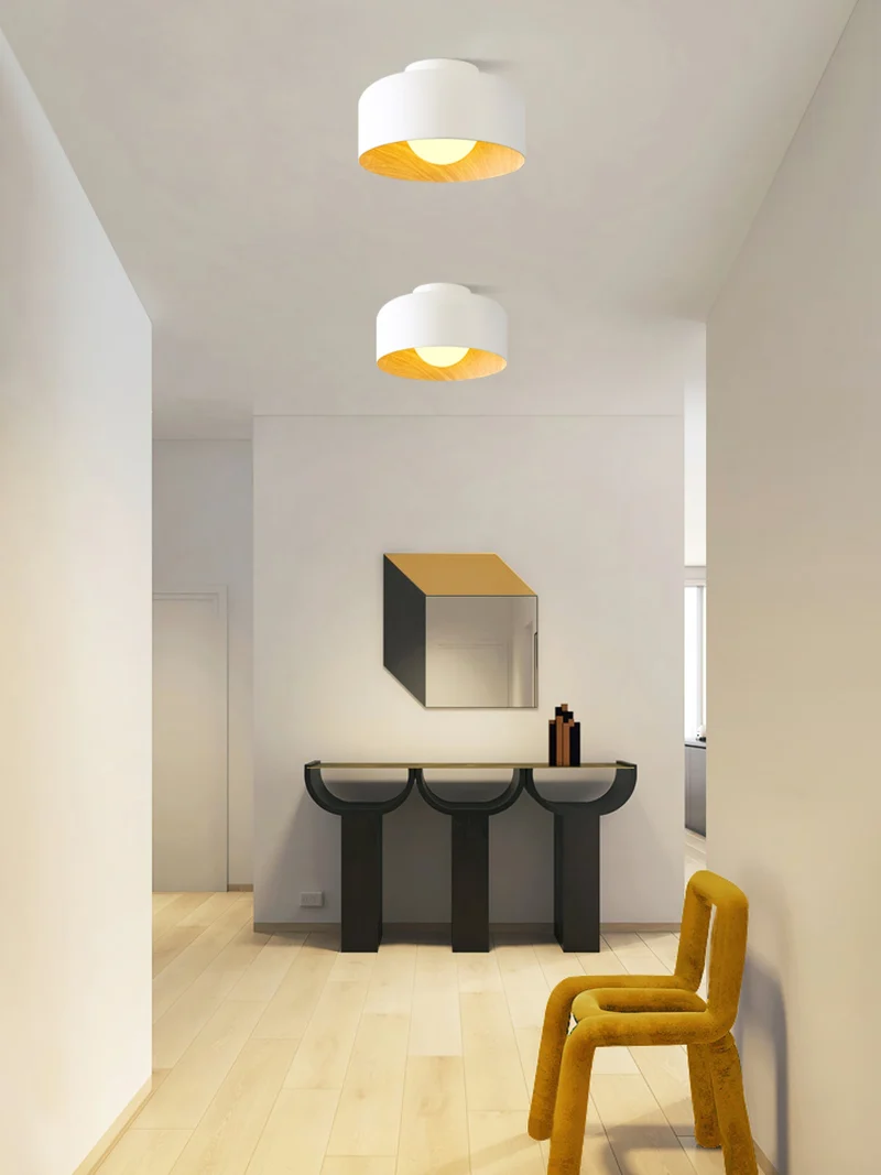 Ronde Plafondlamp met Houtnerf Interieur Glazen Bol ∅22 cm voor Hal Keuken Slaapkamer Wandmontage G9 Fitting | Sansoti