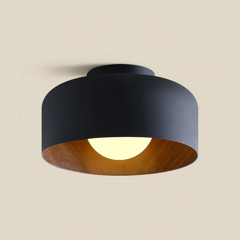 Ronde Plafondlamp met Houtnerf Interieur Glazen Bol ∅22 cm voor Hal Keuken Slaapkamer Wandmontage G9 Fitting | Sansoti