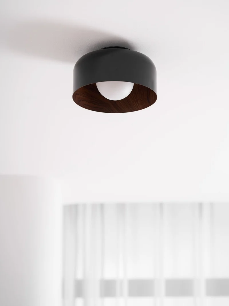 Ronde Plafondlamp met Houtnerf Interieur Glazen Bol ∅22 cm voor Hal Keuken Slaapkamer Wandmontage G9 Fitting | Sansoti