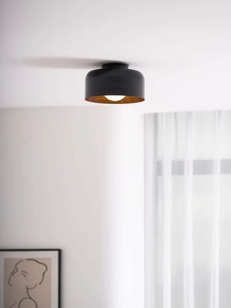 Ronde Plafondlamp met Houtnerf Interieur Glazen Bol ∅22 cm voor Hal Keuken Slaapkamer Wandmontage G9 Fitting | Sansoti