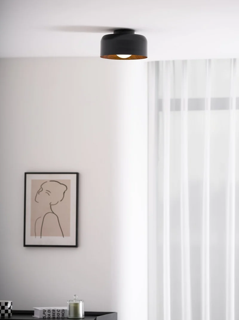 Ronde Plafondlamp met Houtnerf Interieur Glazen Bol ∅22 cm voor Hal Keuken Slaapkamer Wandmontage G9 Fitting | Sansoti