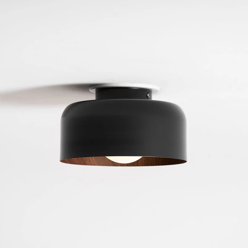 Ronde Plafondlamp met Houtnerf Interieur Glazen Bol ∅22 cm voor Hal Keuken Slaapkamer Wandmontage G9 Fitting | Sansoti