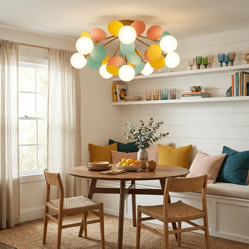 Ronde Plafondlamp met Acryl Bladeren – Macaron Pastelkleuren – 1, 4, 6 of 8 Lichtpunten – G9 Fitting – Scandinavisch Design voor Kinderkamer, Woonkamer en Kantoor | Sansoti