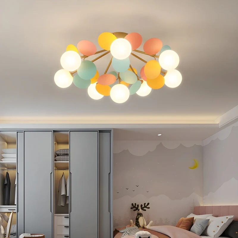 Ronde Plafondlamp met Acryl Bladeren – Macaron Pastelkleuren – 1, 4, 6 of 8 Lichtpunten – G9 Fitting – Scandinavisch Design voor Kinderkamer, Woonkamer en Kantoor | Sansoti
