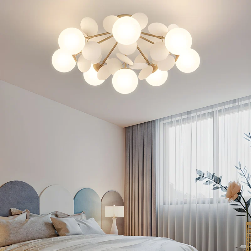 Ronde Plafondlamp met Acryl Bladeren – Macaron Pastelkleuren – 1, 4, 6 of 8 Lichtpunten – G9 Fitting – Scandinavisch Design voor Kinderkamer, Woonkamer en Kantoor | Sansoti