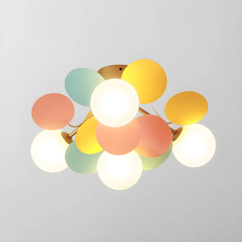 Ronde Plafondlamp met Acryl Bladeren – Macaron Pastelkleuren – 1, 4, 6 of 8 Lichtpunten – G9 Fitting – Scandinavisch Design voor Kinderkamer, Woonkamer en Kantoor | Sansoti