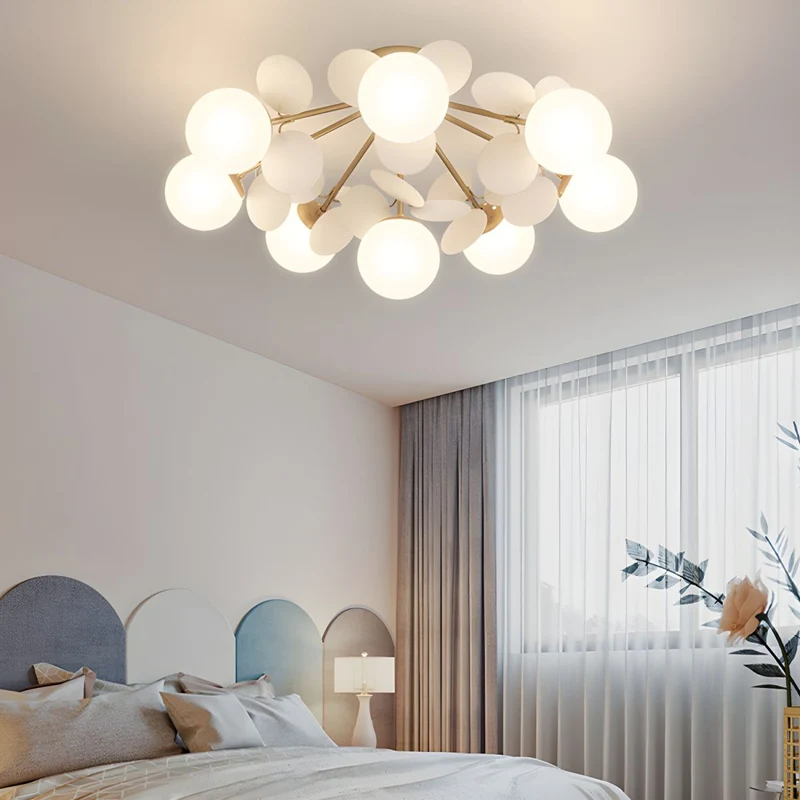 Ronde Plafondlamp met Acryl Bladeren – Macaron Pastelkleuren – 1, 4, 6 of 8 Lichtpunten – G9 Fitting – Scandinavisch Design voor Kinderkamer, Woonkamer en Kantoor | Sansoti