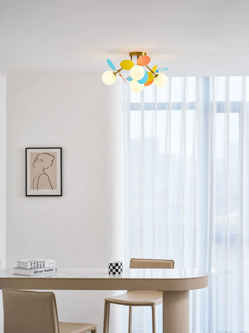 Ronde Plafondlamp met Acryl Bladeren – Macaron Pastelkleuren – 1, 4, 6 of 8 Lichtpunten – G9 Fitting – Scandinavisch Design voor Kinderkamer, Woonkamer en Kantoor | Sansoti