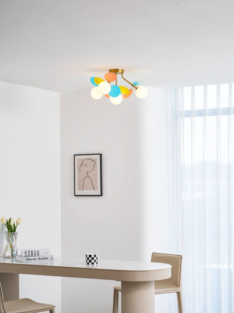 Ronde Plafondlamp met Acryl Bladeren – Macaron Pastelkleuren – 1, 4, 6 of 8 Lichtpunten – G9 Fitting – Scandinavisch Design voor Kinderkamer, Woonkamer en Kantoor | Sansoti