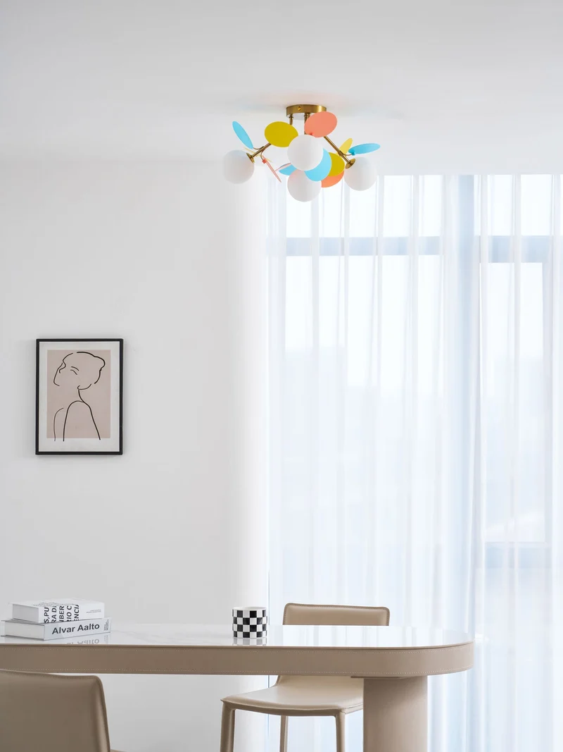 Ronde Plafondlamp met Acryl Bladeren – Macaron Pastelkleuren – 1, 4, 6 of 8 Lichtpunten – G9 Fitting – Scandinavisch Design voor Kinderkamer, Woonkamer en Kantoor | Sansoti
