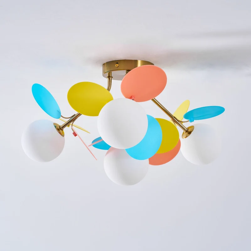 Ronde Plafondlamp met Acryl Bladeren – Macaron Pastelkleuren – 1, 4, 6 of 8 Lichtpunten – G9 Fitting – Scandinavisch Design voor Kinderkamer, Woonkamer en Kantoor | Sansoti