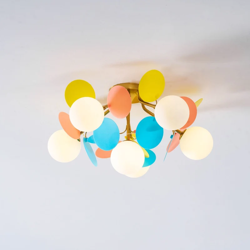 Ronde Plafondlamp met Acryl Bladeren – Macaron Pastelkleuren – 1, 4, 6 of 8 Lichtpunten – G9 Fitting – Scandinavisch Design voor Kinderkamer, Woonkamer en Kantoor | Sansoti